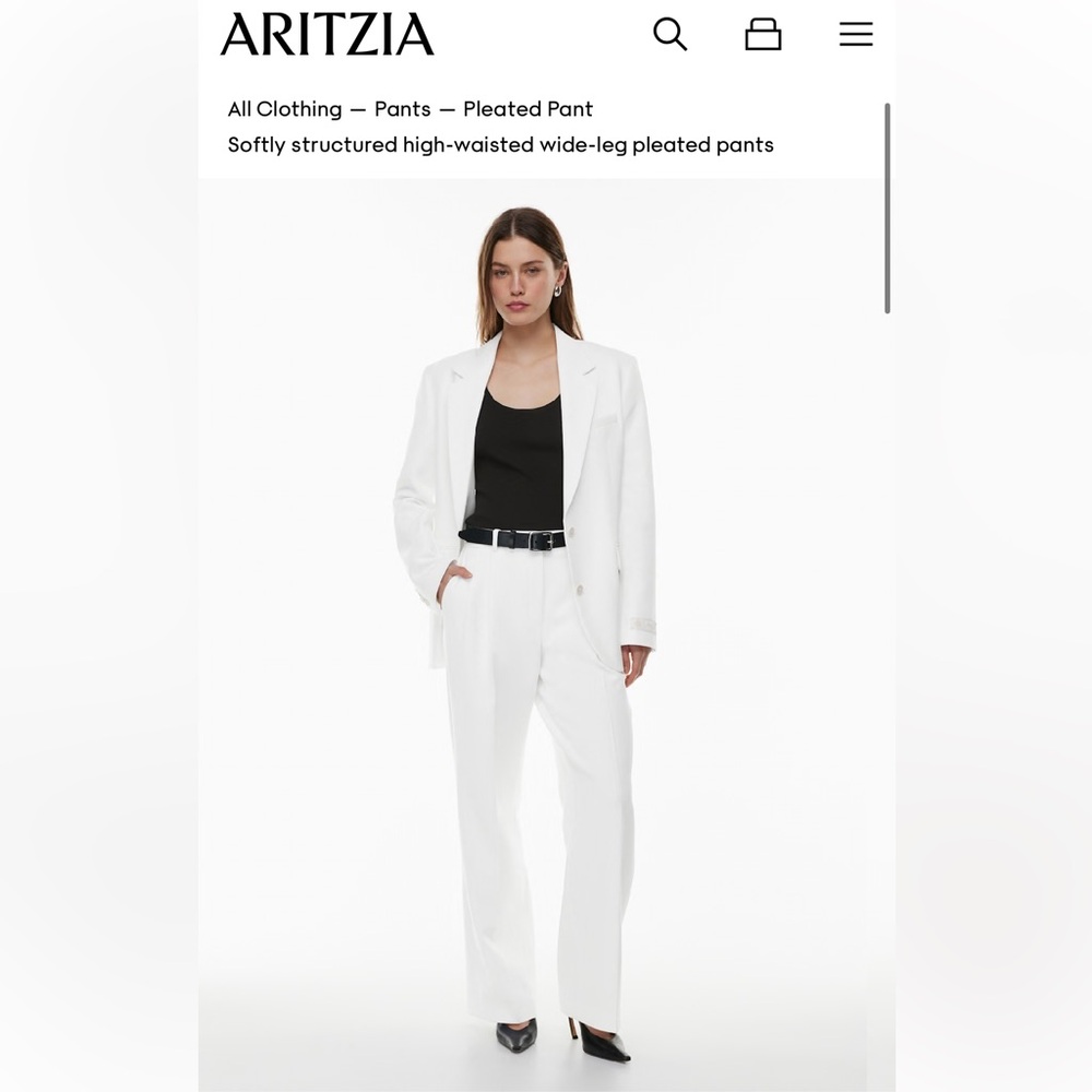 BABATON SZ 0 WHITE PLEATED PANTS FULL LENGTH/ HIGH RISE/ WIDE LEG